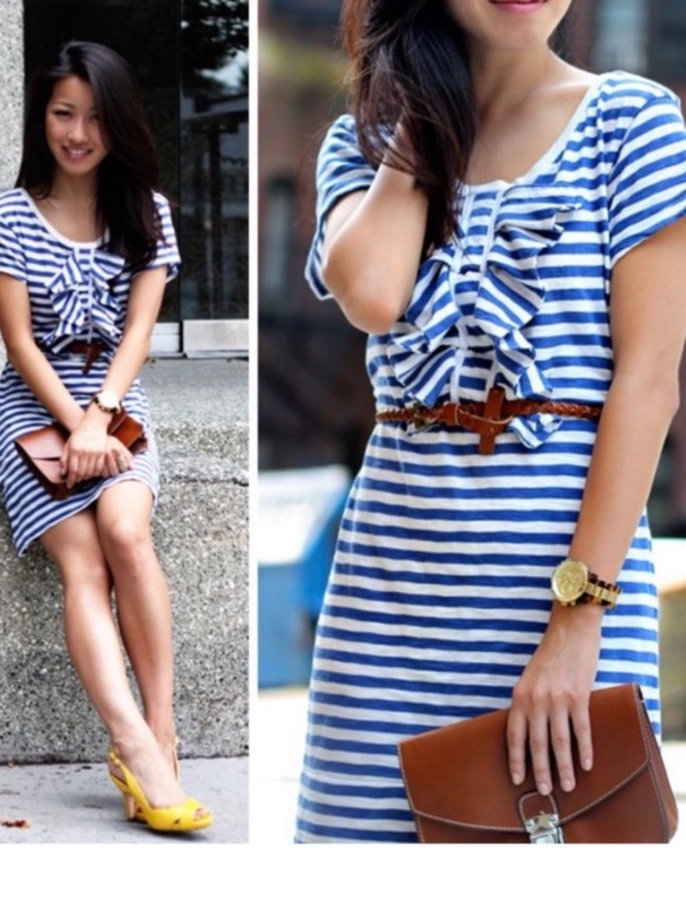 SEE by CHLOE Nautical STRIPED Ruffle  Sheath DRESS. Size 8